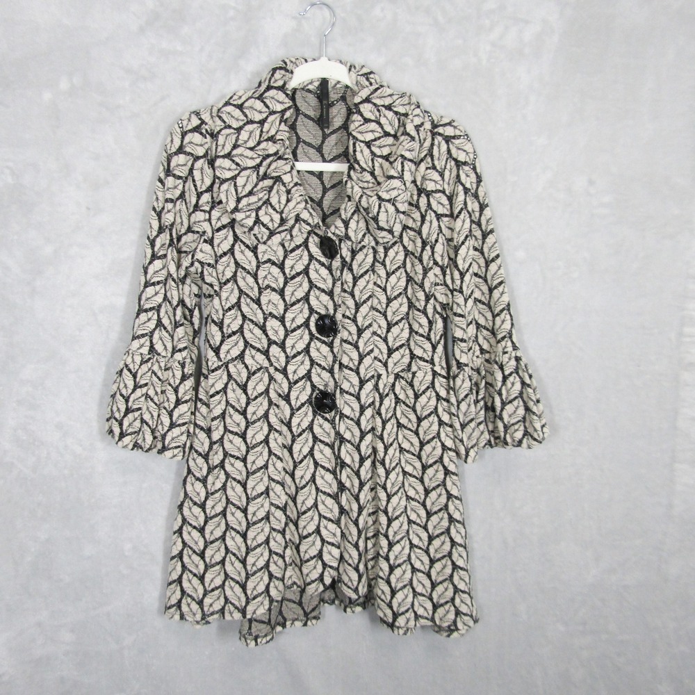 IC by Connie K Coat Womens Small Leaf Print 3/4 Sleeve Button Front Jacket